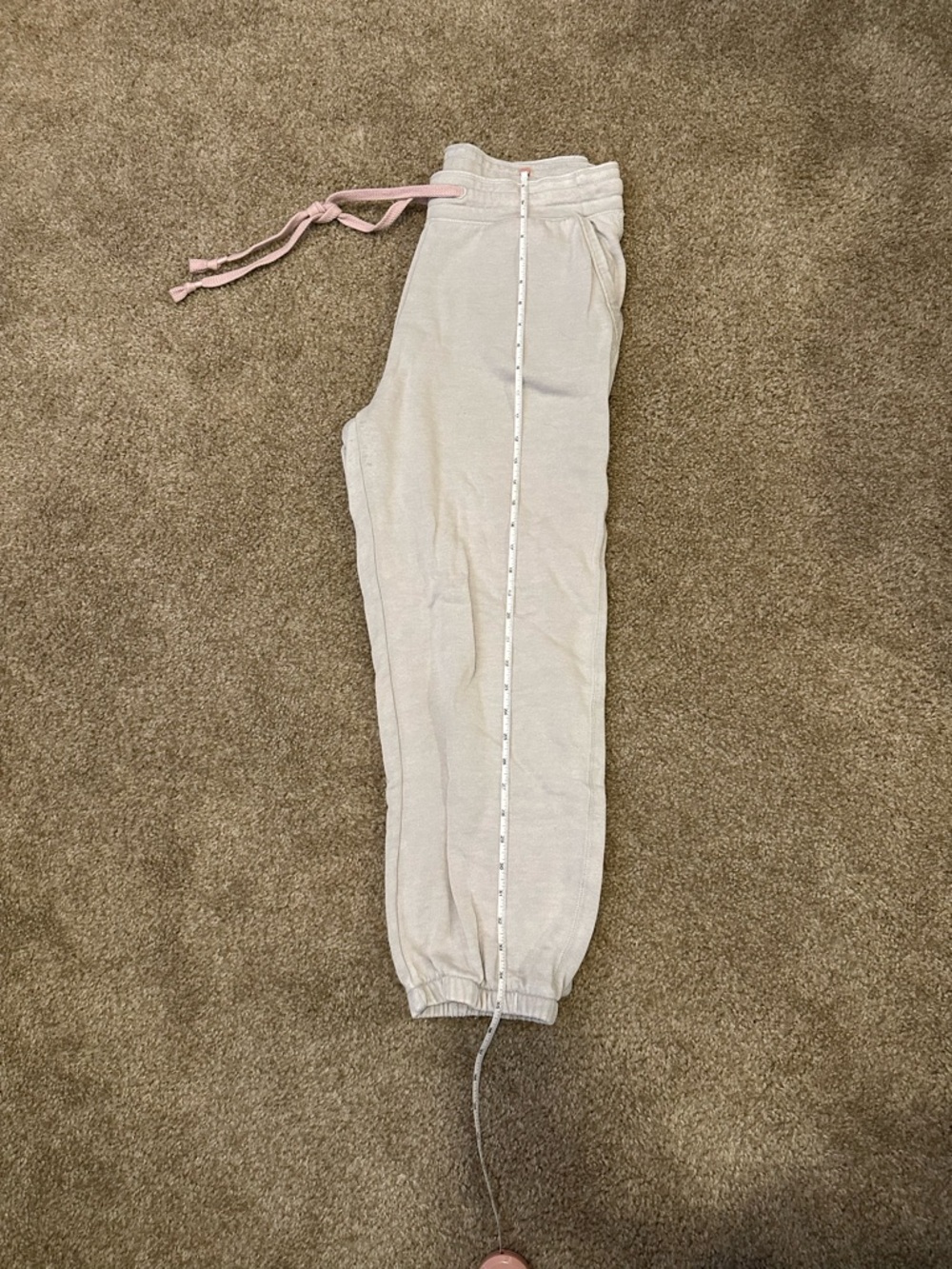 Anthropologie Beige Jogger Sweatpants with Pink Drawstring - Picture 1 of 4